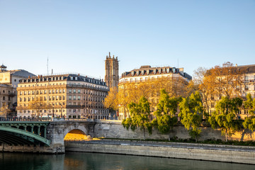 Paris, France - April 4, 2020: 19th day of containment because of Covid-19. Haussmann buildings and Saint Jacques tower in background in Paris