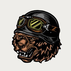 Colorful vintage angry biker grizzly head