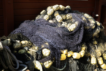 Strait Point, Alaska / USA - August 13, 2019: Fisherman's nets at Strait Point, Strait Point, Alaska, USA