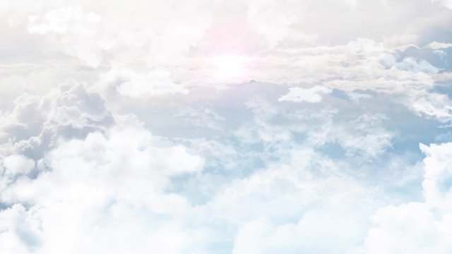 Beautiful Abstract Clouds with blue sky Loop Animation background Green Screen. Nature weather, cloud blue sky and sun. Sunny sky, cloudscape, heaven, White fluffy clouds, freedom concept