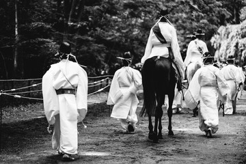 Kurabe Uma - Sacred Japanese Horse Racing at Shimogamo Shrine, Kyoto (in black and white)