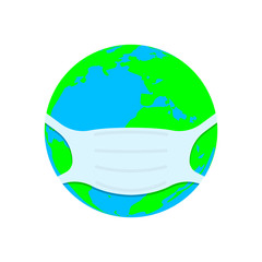 Planet earth in a medical face mask. Coronavirus, COVID-19 concept. Vector illustration