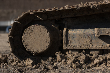tracked vehicle on the construction site close up