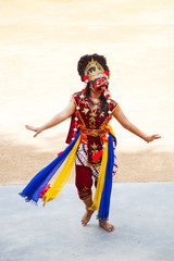 Native Indonesian Dancer Dons Topeng Mask in Cultural  Performance