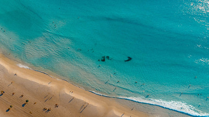 Aerial view of shipwreck on the shore