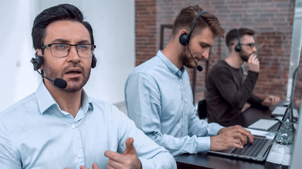 businessman at a video session in the call center