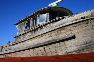 Strait Point, Alaska / USA - August 13, 2019: An old fishing boat at Strait Point, Strait Point, Alaska, USA