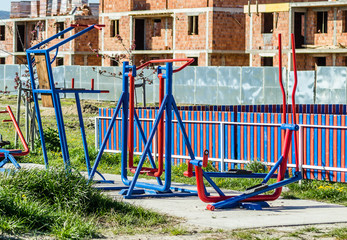 Fototapeta na wymiar Novi Sad, Serbia - April 07. 2020: Playground in the city of Novi Sad during the virus Covide-19th.