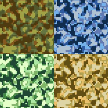 Set of 4 different military camouflage khaki textures, vector illustration