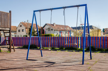 Novi Sad, Serbia - April 07. 2020: Playground in the city of Novi Sad during the virus Covide-19th.