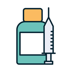 Isolated medicine jar and injection line and fill style icon vector design