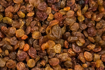Background of dried raisins. Vegetarian sweets for diet