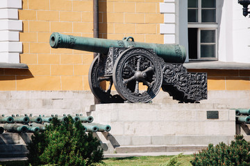 Russian ancient field bronze cannon 17th - 18th centuries on the territory of the Moscow Kremlin