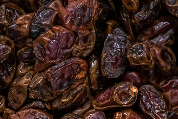 Dried dates close-up. Vegan sweets for diet food.