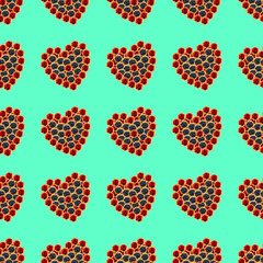 Seamless pattern. Heart of red and black berries isolated. Valentine's day Love. Heart made frome berries. Berries in the shape heart.
