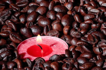 background with coffee beans and candle