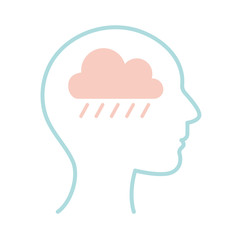 cloud with rain inside human head line style icon vector design