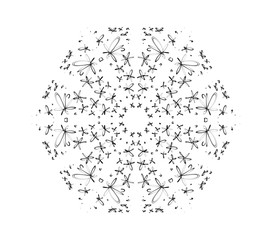 Hand drawn sketchy black and white mandala drawing.