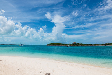 View of the tropical beach in  Stock Island (Exuma, Bahamas).
