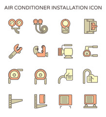 Air conditioner installation parts and tools vector icon set design, editable stroke.