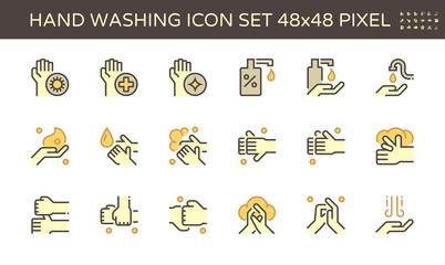 Wash hands and hygiene vector icon set design, 64x64 pixel perfect and editable stroke.