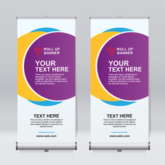 Roll up banner design template, vertical, abstract background, pull up design, modern x-banner, rectangle size. 