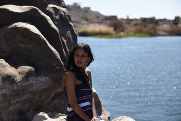 middle eastern girl on the Nile river 