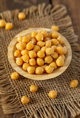 chickpeas on blue wooden surface