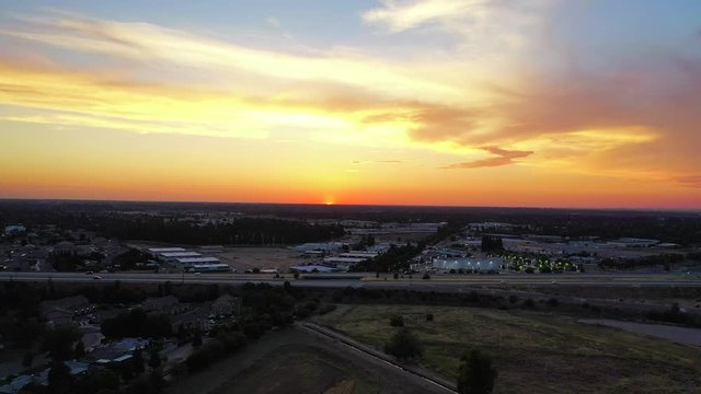 Aerial Shot of the Fresno California Landscape at Sunset