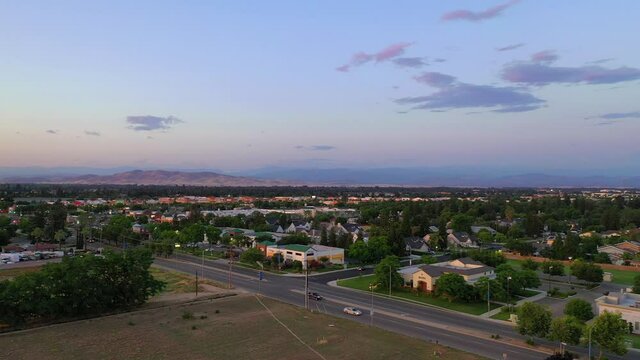 Aerial Shot of the Fresno California Landscape at Sunset