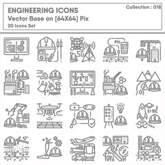 Business Engineering and Manufacturing Factory Icon Set, Universal Industrial Development and Engineer Occupation Icons Design. Business Industry and Career Jobs Concept
