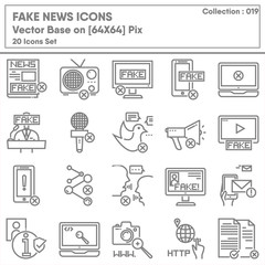 Fake News Journal of Social Media Icon Set, Propaganda False Forum Information Sharing Digital Online Collection Concept. Journalism Article Communication Fake News of Socials Issue.