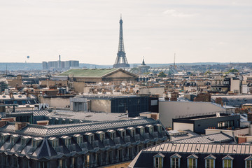 View of Paris from the top of the Lafayette Osman Gallery, with Japanese retailer Uniqlo store and the famous Eiffel tower in the background