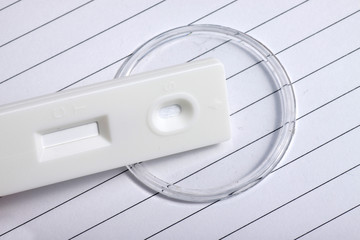 Close up shot of white rapid test cassette that used for medical screening purpose 