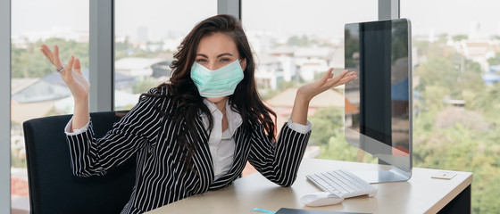 business new normal people with mask to protect coronavirus when work