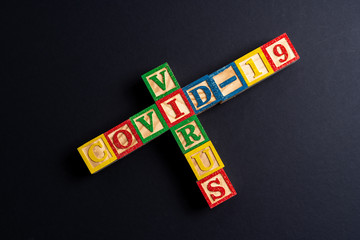 Alpahabet letter in wooden cube with covid infection concept.