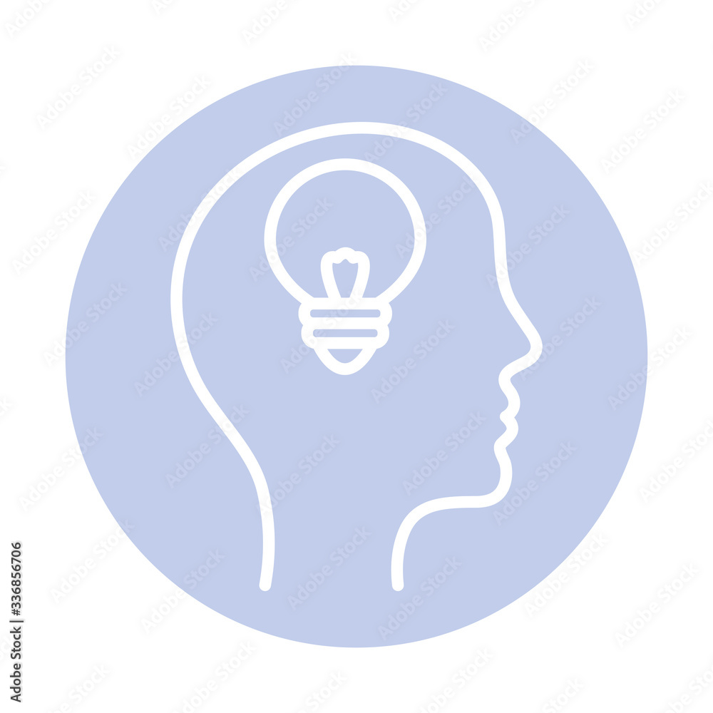 Wall mural light bulb inside human head block style icon vector design