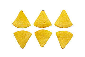 mexican nachos tortilla chips, isolated on white