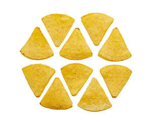 mexican nachos tortilla chips abstract shape, isolated on white