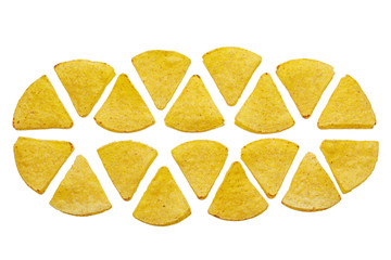 mexican nachos tortilla chips abstract shape, isolated on white