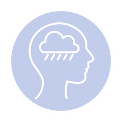 cloud with rain inside human head block style icon vector design