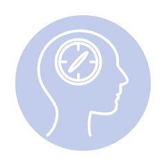 clock inside human head block style icon vector design