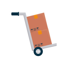 handcart with package boxes icon, flat style