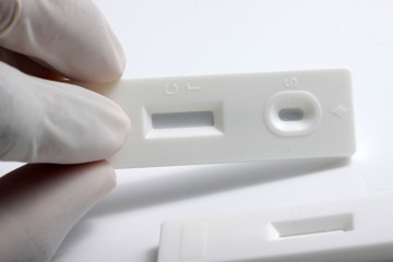 Close up shot of white rapid test cassette that used for medical screening purpose 