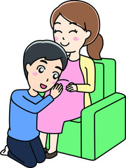 椅子に座る妊婦さんと夫