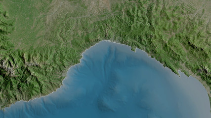 Liguria, Italy - outlined. Satellite © Yarr65