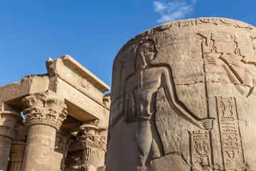 Lower half column at the entrance of the Temple of Kom Ombo