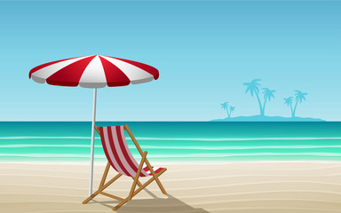 chair and umbrella on the beach in summer