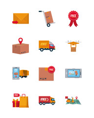 free delivery over white background, flat colorful style, flat style