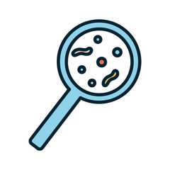 Isolated virus inside lupe line and fill style icon vector design